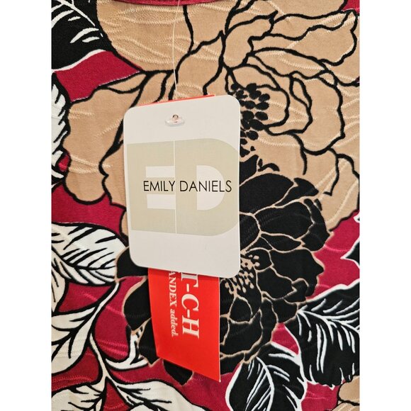 Emily Daniels Red Black Tan Floral Flowers Shirt Stretch Blouse NWT Size S - Picture 8 of 12